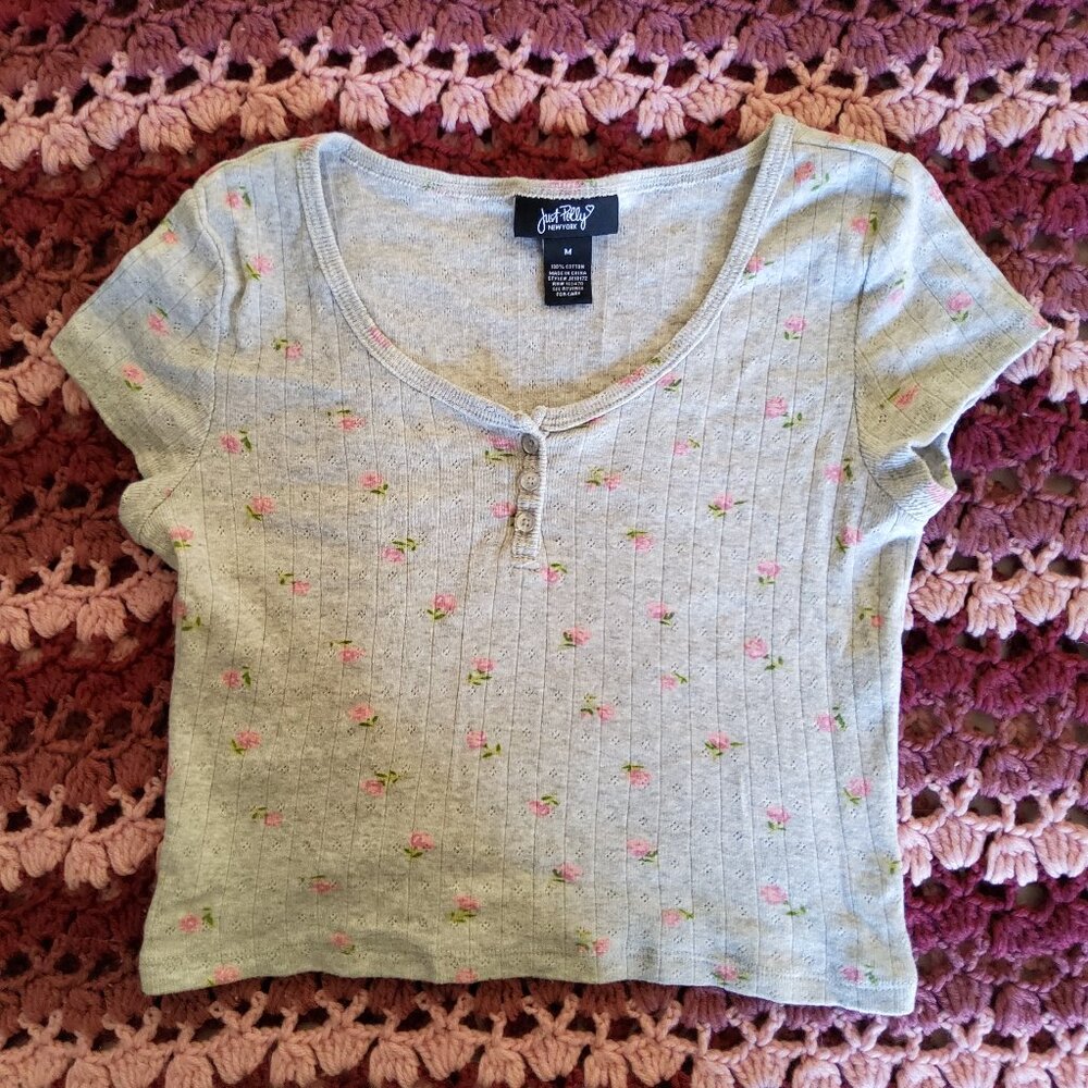 Just Polly Cotton Floral Print Cotteagecore Crop Top Medium EUC